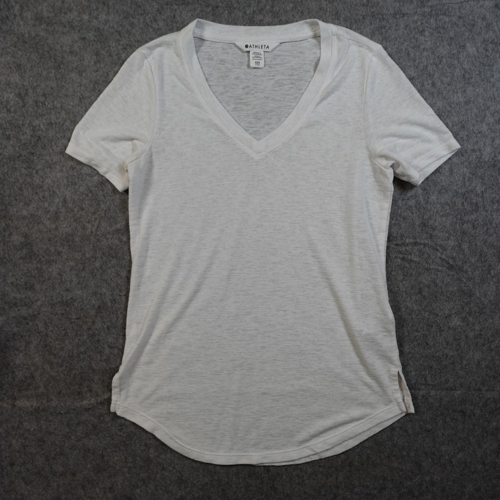 Athleta Top Womens XXS Breezy Scoop V Tee Short Sleeve White Casual Athleisure